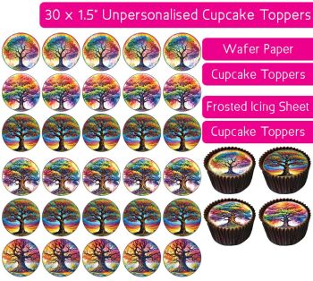 Rainbow Tree Of Life - 30 Cupcake Toppers