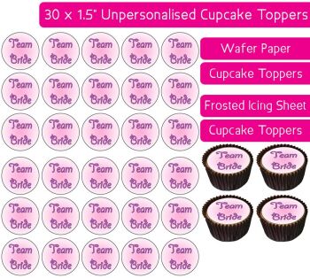 Team Bride Text - 30 Cupcake Toppers