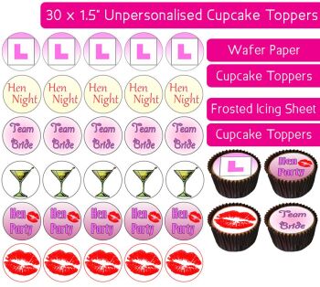 Hen Party Mixed Text - 30 Cupcake Toppers