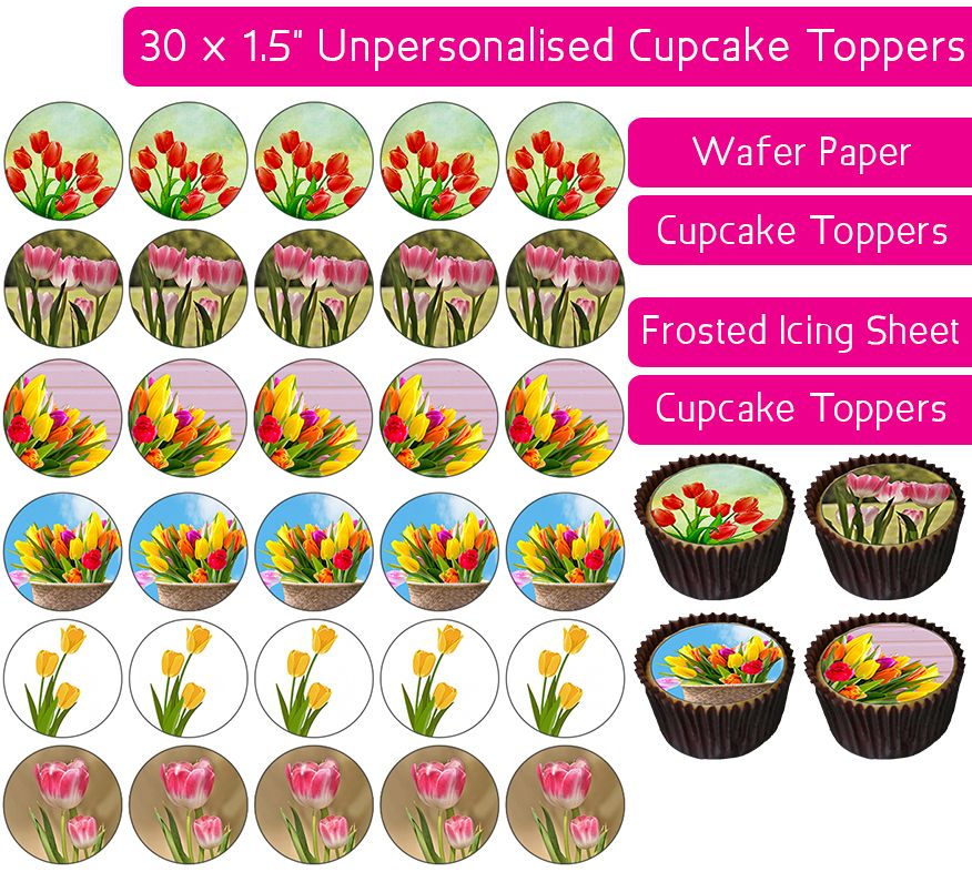 Tulips - 30 Cupcake Toppers