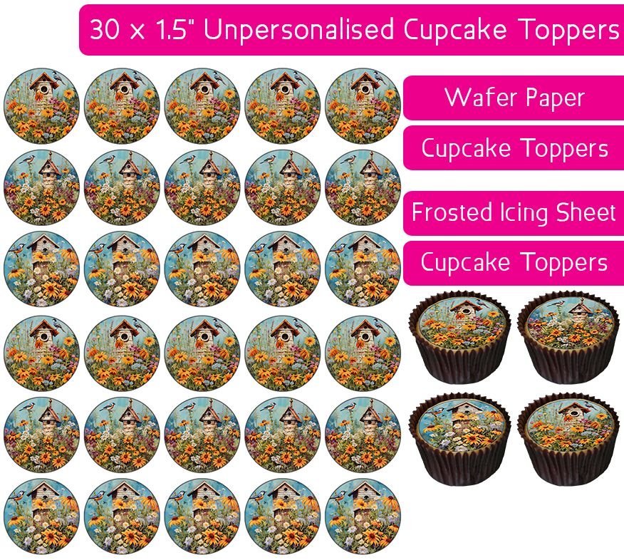 Bird Box Yellow Flowers - 30 Cupcake Toppers