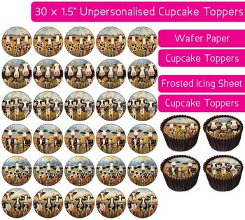 Cows Artistic - 30 Cupcake Toppers