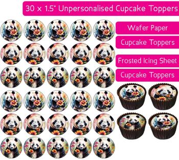Panda Flowers - 30 Cupcake Toppers