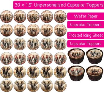 Elephant Couple - 30 Cupcake Toppers