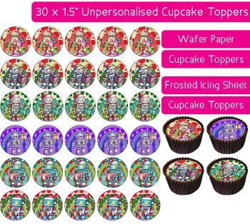 Christmas Robot - 30 Cupcake Toppers