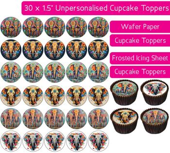 Indian Elephant - 30 Cupcake Toppers