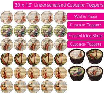 Vintage Music - 30 Cupcake Toppers