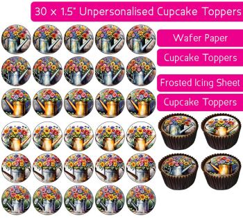 Watering Can Flowers - 30 Cupcake Toppers