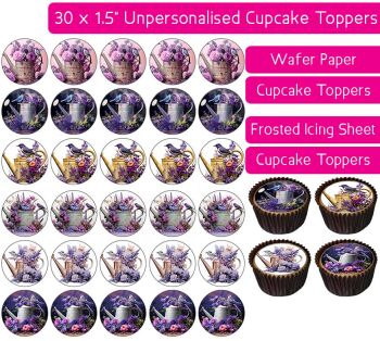 Watering Can Purple - 30 Cupcake Toppers