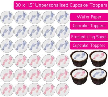 Blue & Pink Feet - 30 Cupcake Toppers