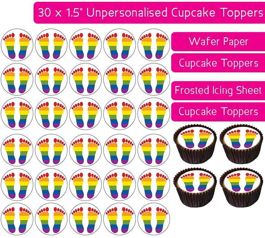 Rainbow Feet - 30 Cupcake Toppers