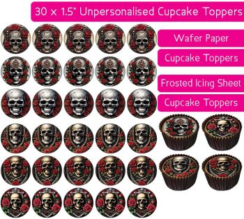 Skull Roses - 30 Cupcake Toppers