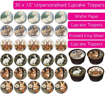 Rabbit Cartoon - 30 Cupcake Toppers