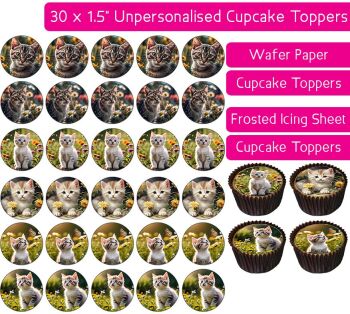 Kitten Flowers - 30 Cupcake Toppers