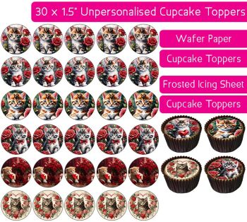 Kitten Roses - 30 Cupcake Toppers