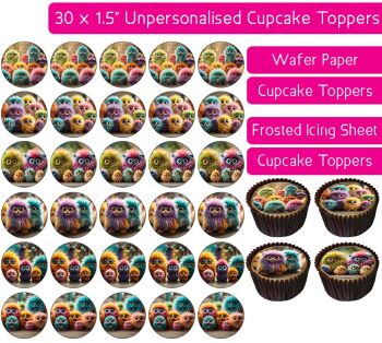 Fluffy Monsters - 30 Cupcake Toppers