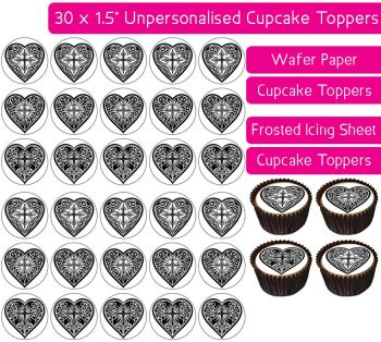 Heart Cross - 30 Cupcake Toppers