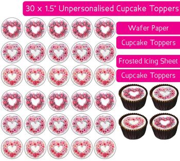 Heart Shaped Wreath - 30 Cupcake Toppers
