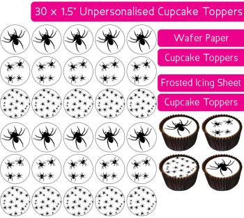 Cartoon Spiders - 30 Cupcake Toppers