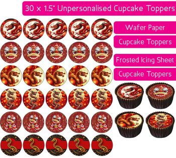 Chinese Dragon - 30 Cupcake Toppers