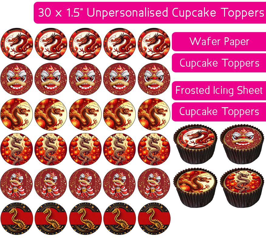 Chinese Dragon - 30 Cupcake Toppers