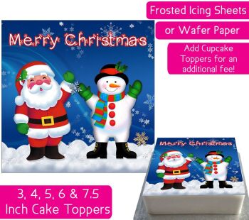 Christmas Santa Snowman Square Personalised Cake Topper