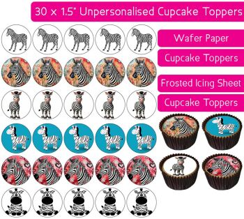 Zebra Cartoon - 30 Cupcake Toppers