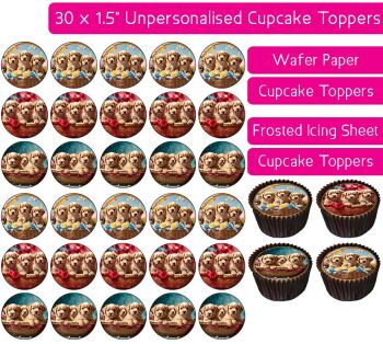 Puppy Basket - 30 Cupcake Toppers