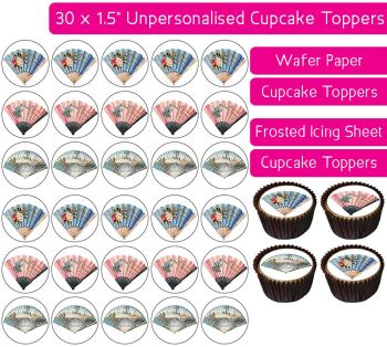 Vintage Fan - 30 Cupcake Toppers