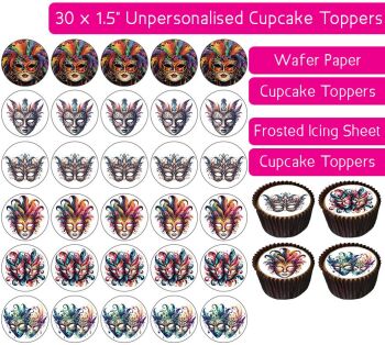 Mardi Gras Masks - 30 Cupcake Toppers