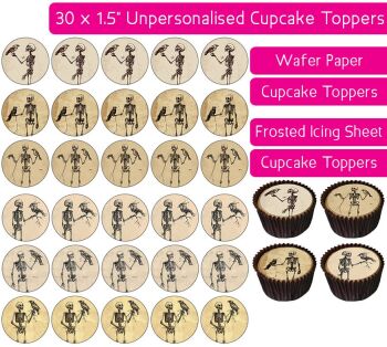 Skeleton Crow - 30 Cupcake Toppers