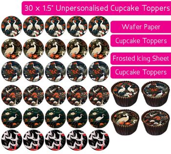 Oriental Crane - 30 Cupcake Toppers