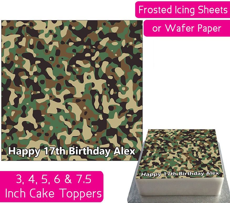 Camouflage Print Square Personalised Cake Topper