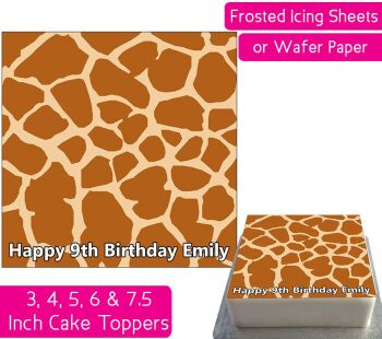 Giraffe Print Square Personalised Cake Topper