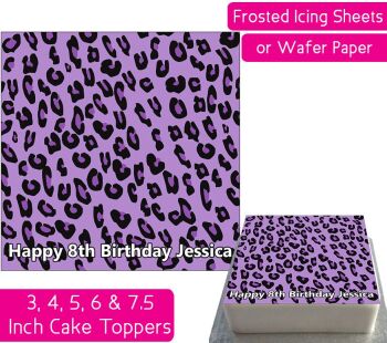 Leopard Print Square - Purple - Personalised Cake Topper
