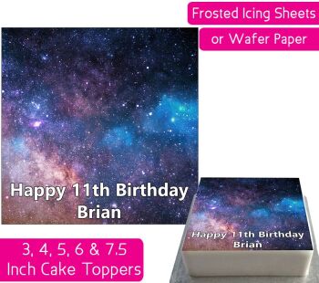 Space Stars Nebula Square Personalised Cake Topper