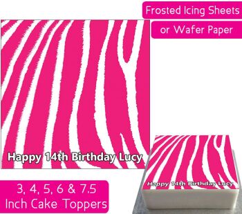 Zebra Print Square - Pink - Personalised Cake Topper