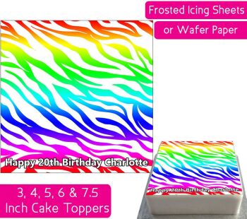Zebra Print Square - Rainbow - Personalised Cake Topper