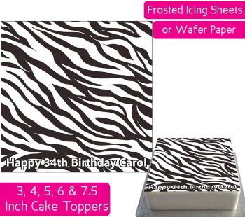 Zebra Print Square Personalised Cake Topper