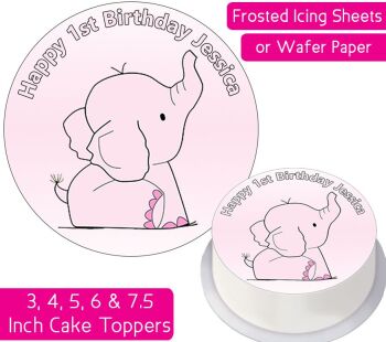 Baby Pink Elephant Personalised Cake Topper