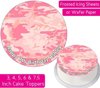 Camouflage Print - Pink - Personalised Cake Topper