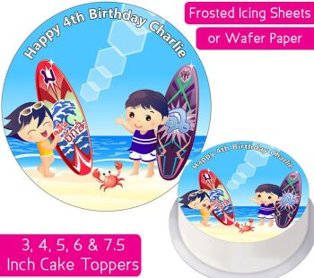 Cartoon Surfing Personalised Cake Topper