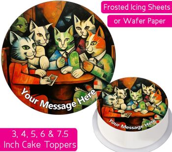 Cats Playing Cards Personalised Cake Topper