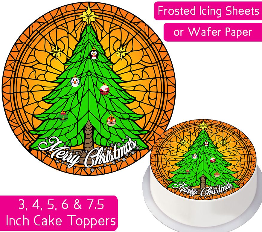 Christmas Stained Glass Tree Personalised Cake Topper