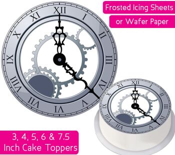 Clock Face - Mechanical Silver Personalised Cake Topper