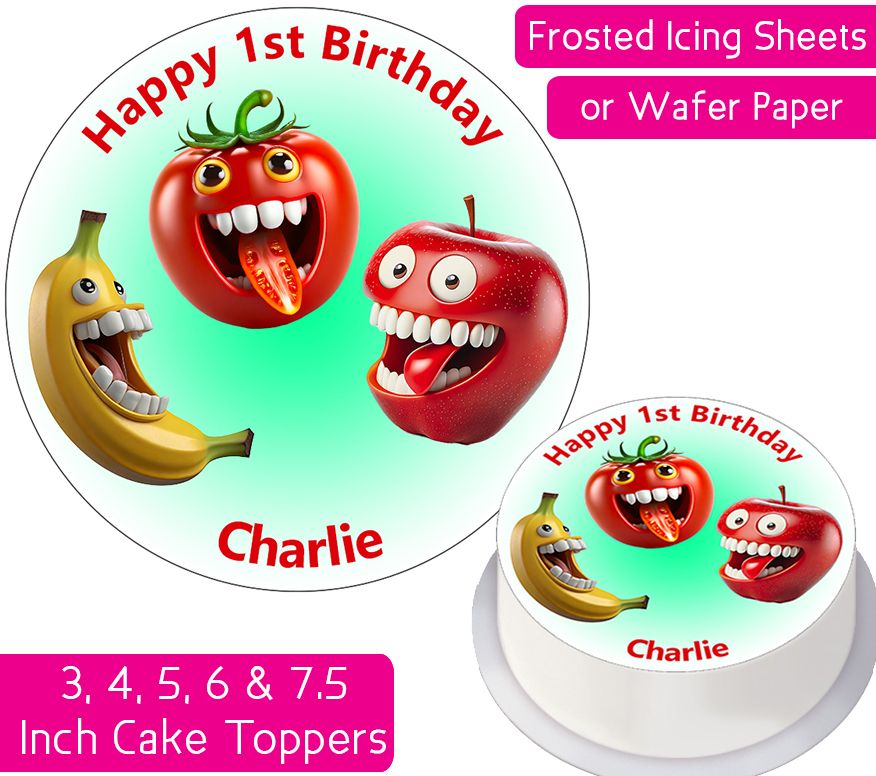 Funny Fruit & Veg Personalised Cake Topper