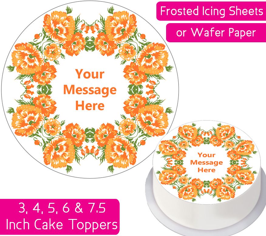 Orange Flowers Wreath Personalised Cake Topper