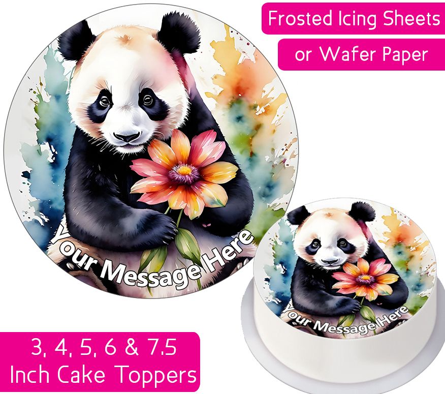 Panda Flowers Personalised Cake Topper