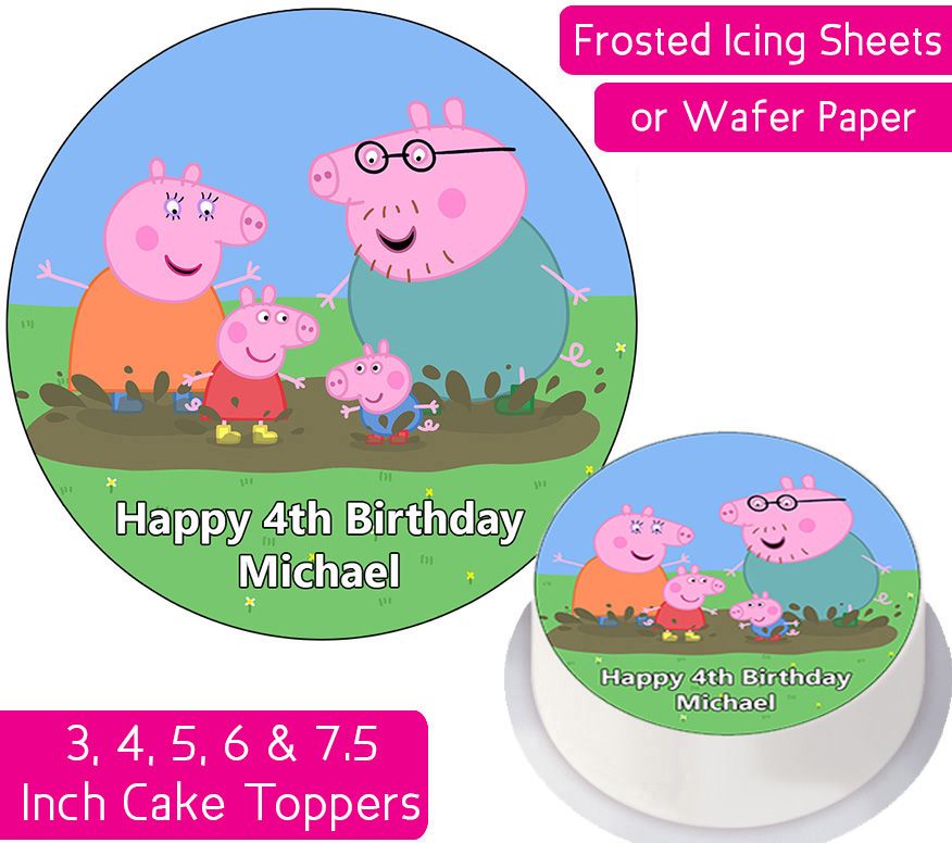 Peppa Pig Family Muddy Puddle Splash Personalised Cake Topper