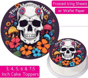 Skull Flowers Personalised Cake Topper